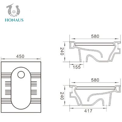 ODM OEM Traditional Design Wc Squatting Pan Toilet 600*450*240mm Size