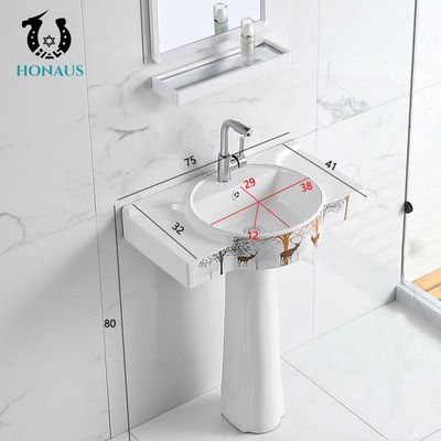Ceramic Slim Full Pedestal Wash Basin Hand Wash Basin Pedestal Sink Customised Pattern