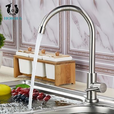 Brushed Surface Stainless Steel Kitchen Faucet Cold Hot Water Long Lasting Anti Splash Deck Mounted